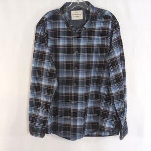 Weatherproof 100% Cotton Light Dark Blue Flannel Shirt Button Down Collar Sze XL